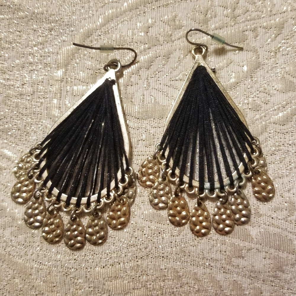 Gold and Black Tear Drop Earrings